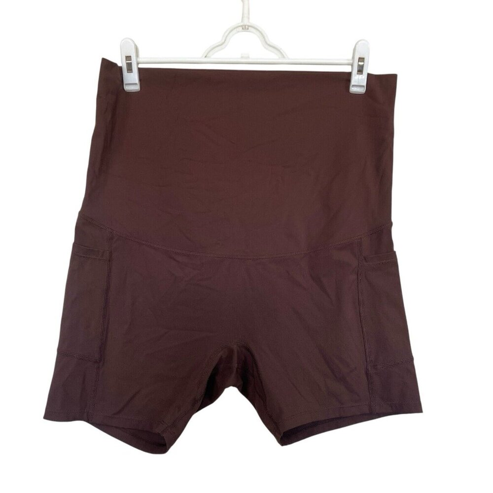 PoshDivah Maternity Over The Belly‎ Bicycle Shorts Womens XL Brown Side Pockets